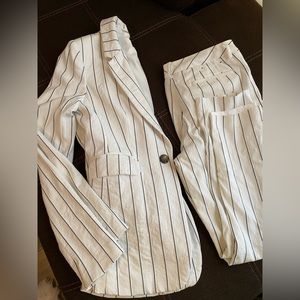 DKNY Suit - white with black stripe
